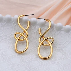 Vintage Twist Metal Knit Knot Statement Earrings for Women Party Golden Silver Color Irregular Drop Earrings European Jewelry