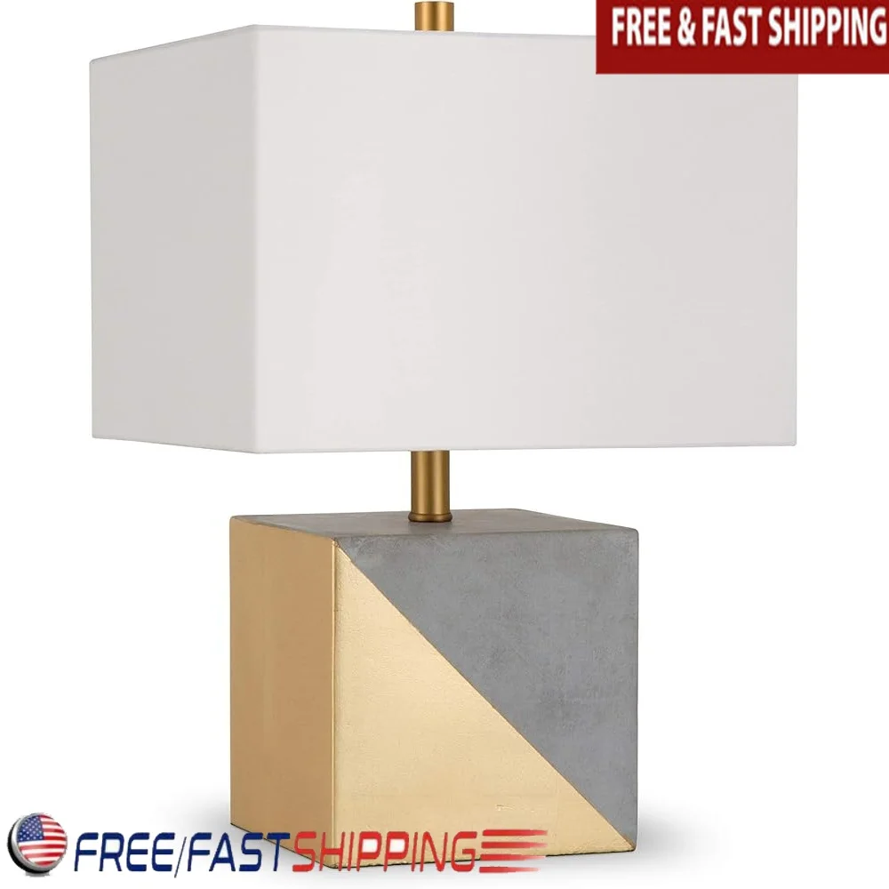 

18.5 Inch Concrete Table Lamp with Gold-Dipped Base Fabric Shade Living Room Bedroom Home Decor Lighting