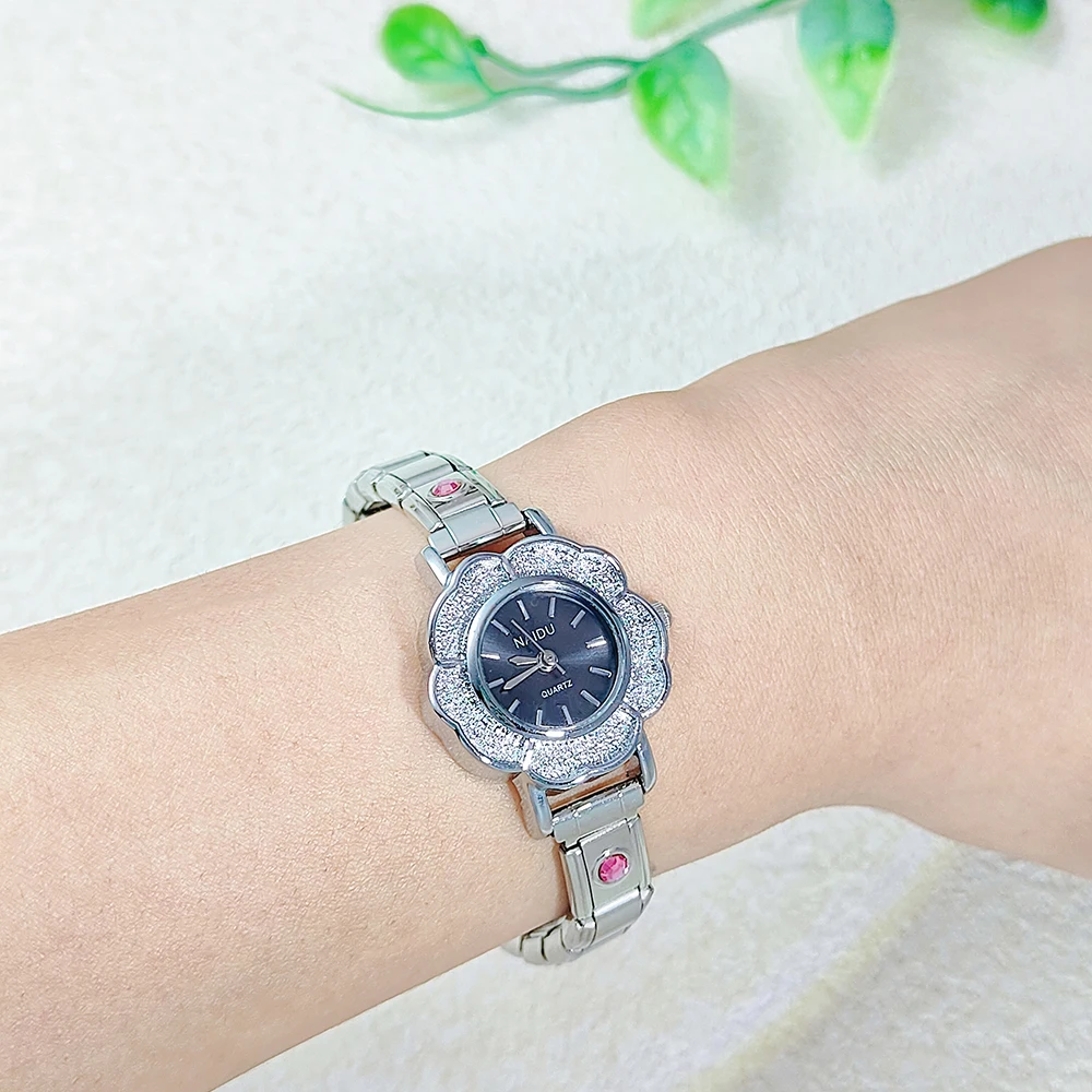 GEMOSA Luxury Inlaid Zirconia Flower Women Ladies Chic Design Quartz Watches Stainless Steel Strap Party Birthday Female Gift image 3