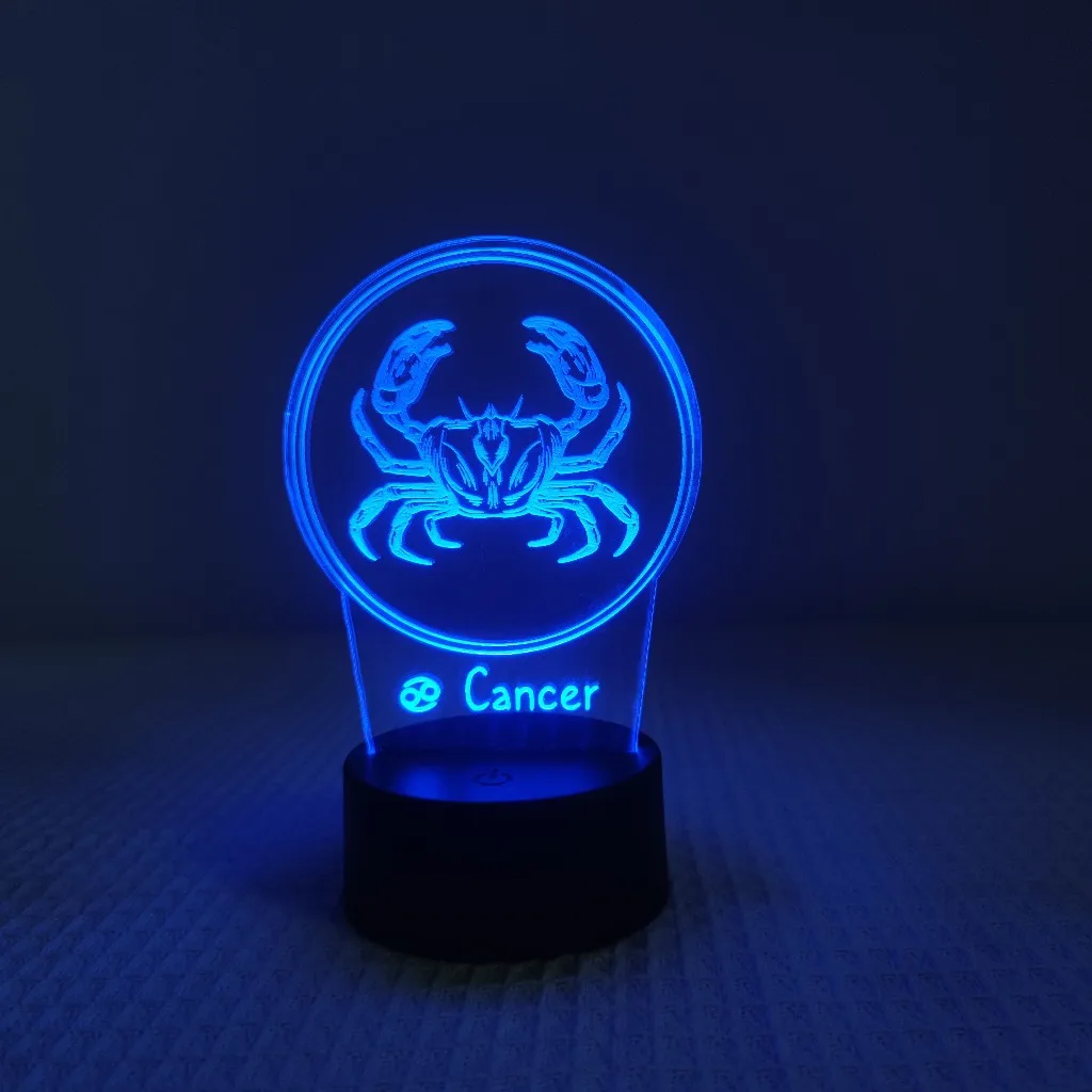 Kanker lampu malam 12 zodiak-akrilik, sakelar 7 warna, kamar tidur & Hadiah