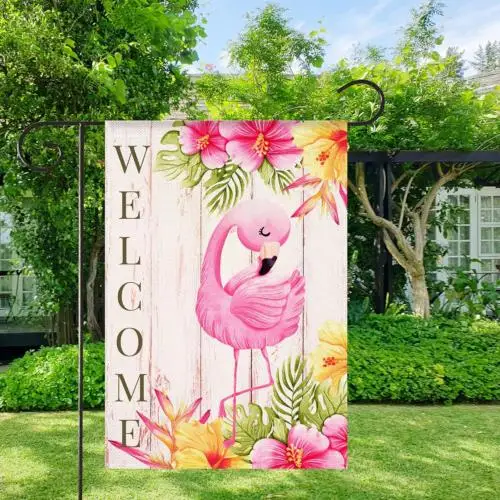 Flamingo Welcome Summer Garden Flag Tropical Pink Yard Flag 12X18 Inch Vertical