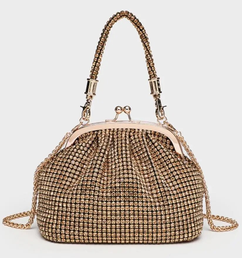 

High-end handcrafted diamond-encrusted evening women's bag, shiny rhinestone shell bag, chain single-shoulder crossbody bag