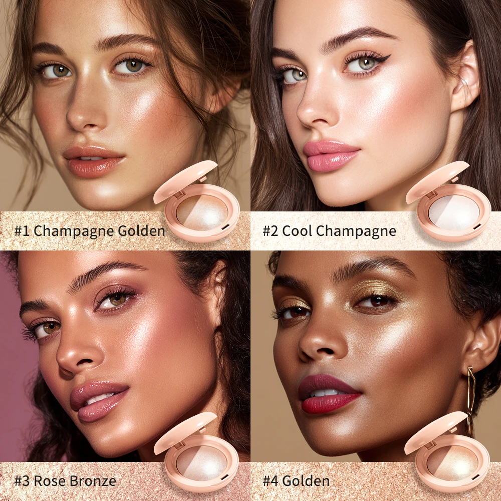 Pó iluminador facial à prova d'água de longa duração, brilho instantâneo de pele sedosa, iluminador brilhante, maquiagem, contorno, glitter