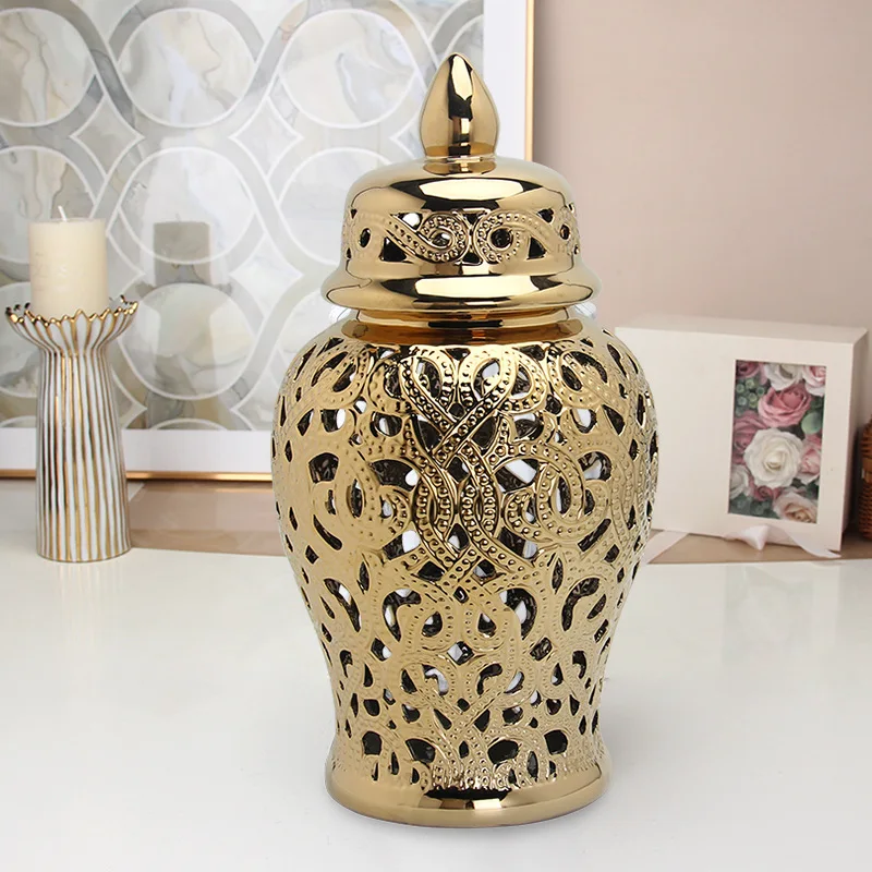 Imagem -03 - Handmade Gold Ceramic Ginger Jar Temple Jar Vaso para Home Decor Tamanho Grande