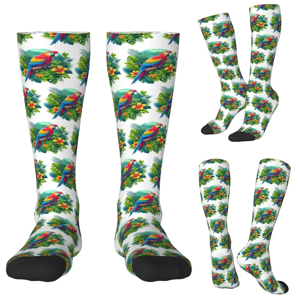 Colorful Tropical Parrot With Flowers Print Socks Harajuku Stockings All Season Long Socks for Man Woman Birthday Present