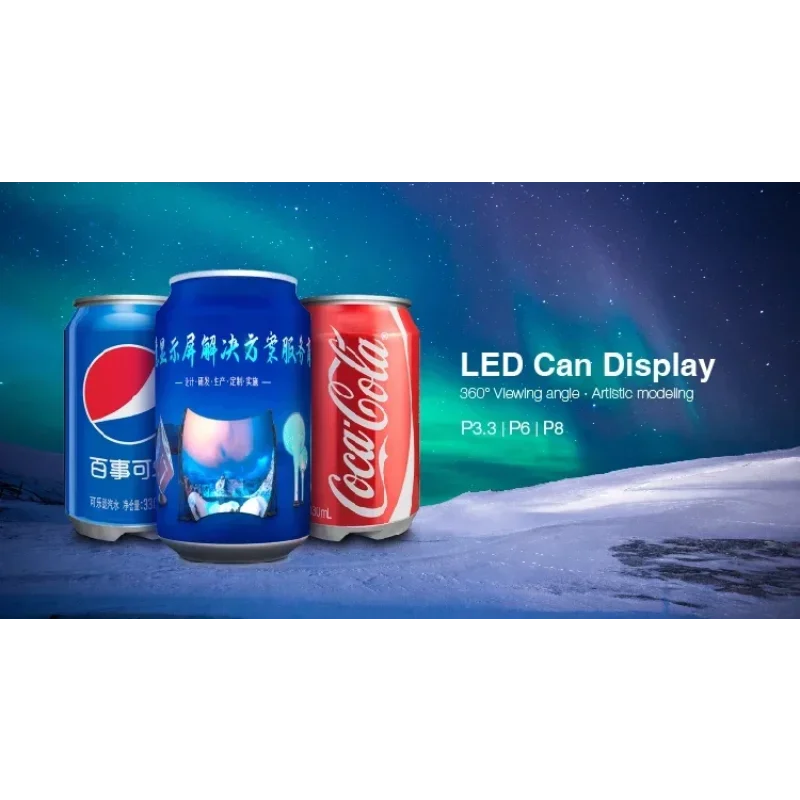 

Горячие продажи Выставочный зал Полноцветный гибкий светодиодный дисплей Бар для напитков Креативная пивная банка Светодиодный дисплей