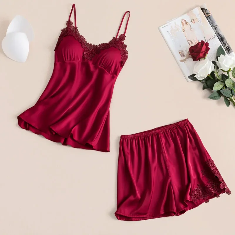 

Summer Women's Ice Silk Sleepwear Set - Sexy Thin Vest & Shorts, Plus Size Available