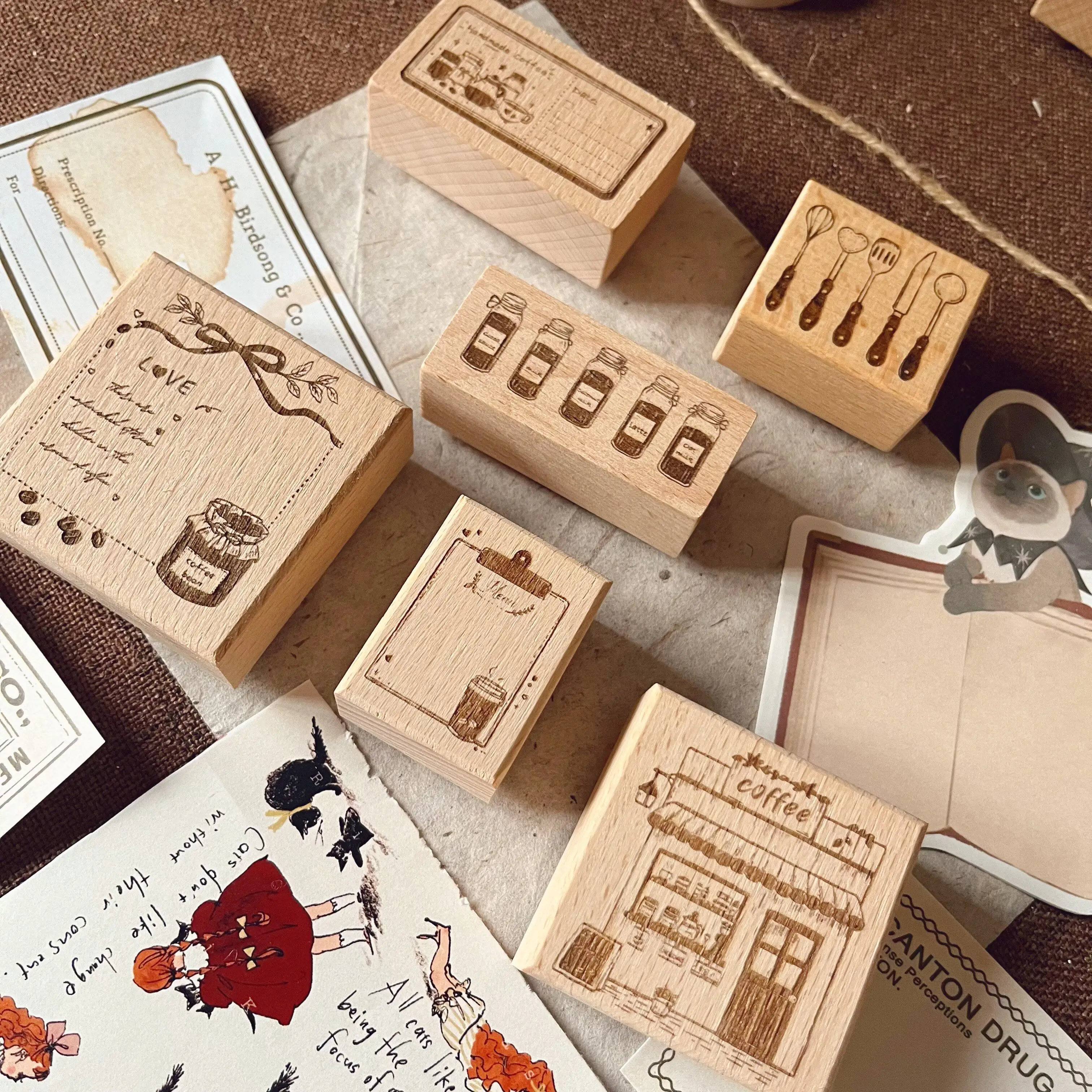 YGJ Salt Retro Coffee Theme Journal-Stempel Holzstempel Holzstempel Journal Collage DIY Scrapbooking – Detail 2