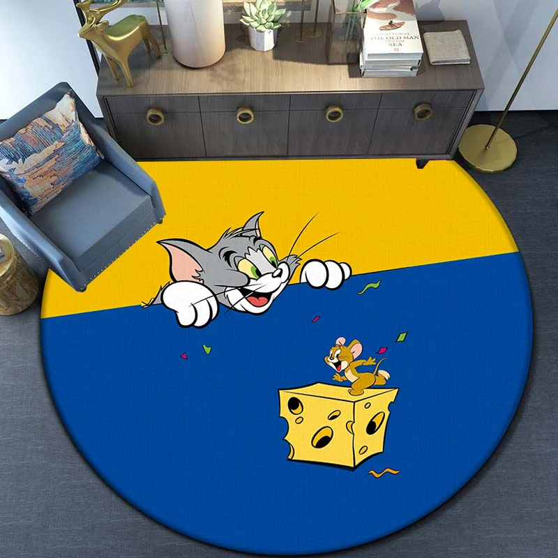 Tom and Jerry Round Carpet for Living Room Rugs Camping Picnic Mats Flannel Anti-Slip Gifts,carpets for living room anime rug