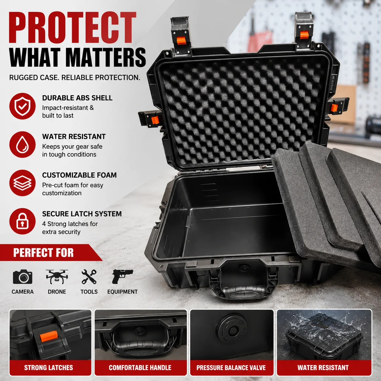 Large Tool Box With Wheels Waterproof ABS Hard Case Trolley Tool Storage Box Shockproof Rolling Tool Case Professional Organizer