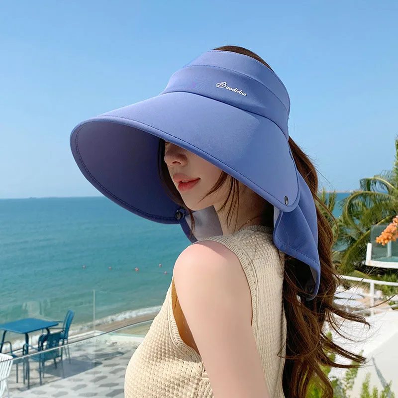 New Summer Women Big Brim Fisherman Hat Sun Uv Protection Sunshade Bucket Hat Empty Top Cap Female Fashion Waterproof Travel Hat