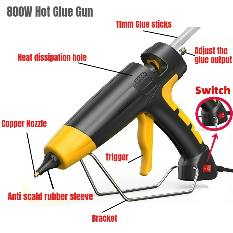 150w/300w/800w Professional Hot Melt Glue Gun With Copper Nozzle Use 7mm/11mm Glue Sticks  Plastic Repair Tools