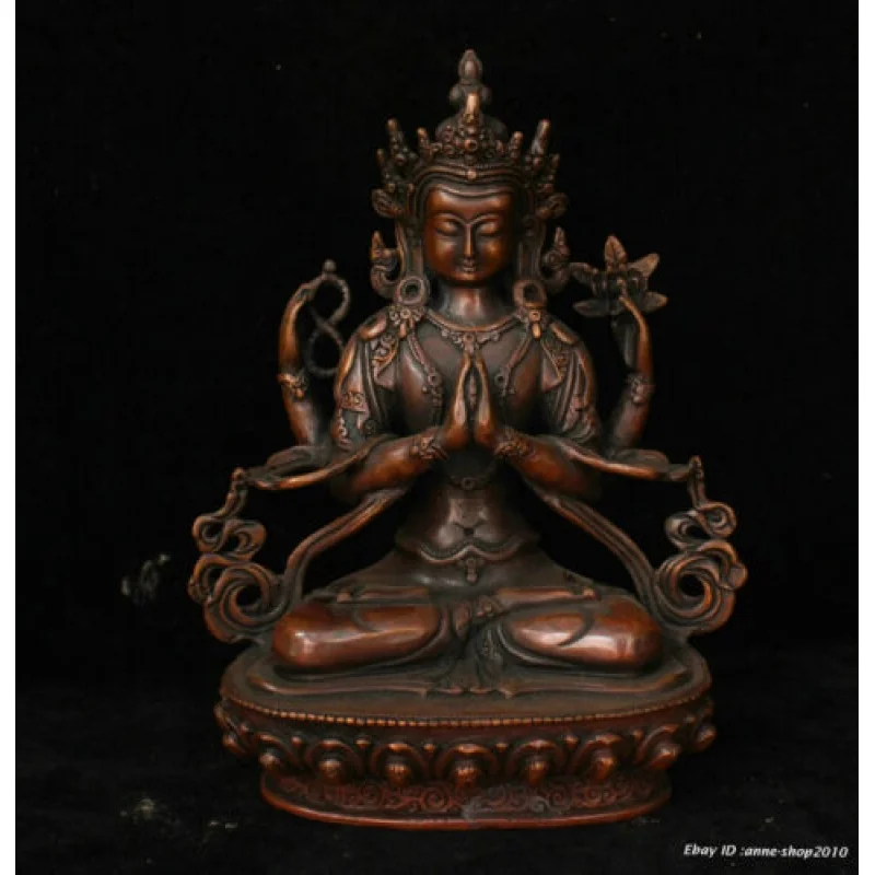 21CM Collect Chinese Bronze copper Handmade goddess Kwan-yin Buddha statue