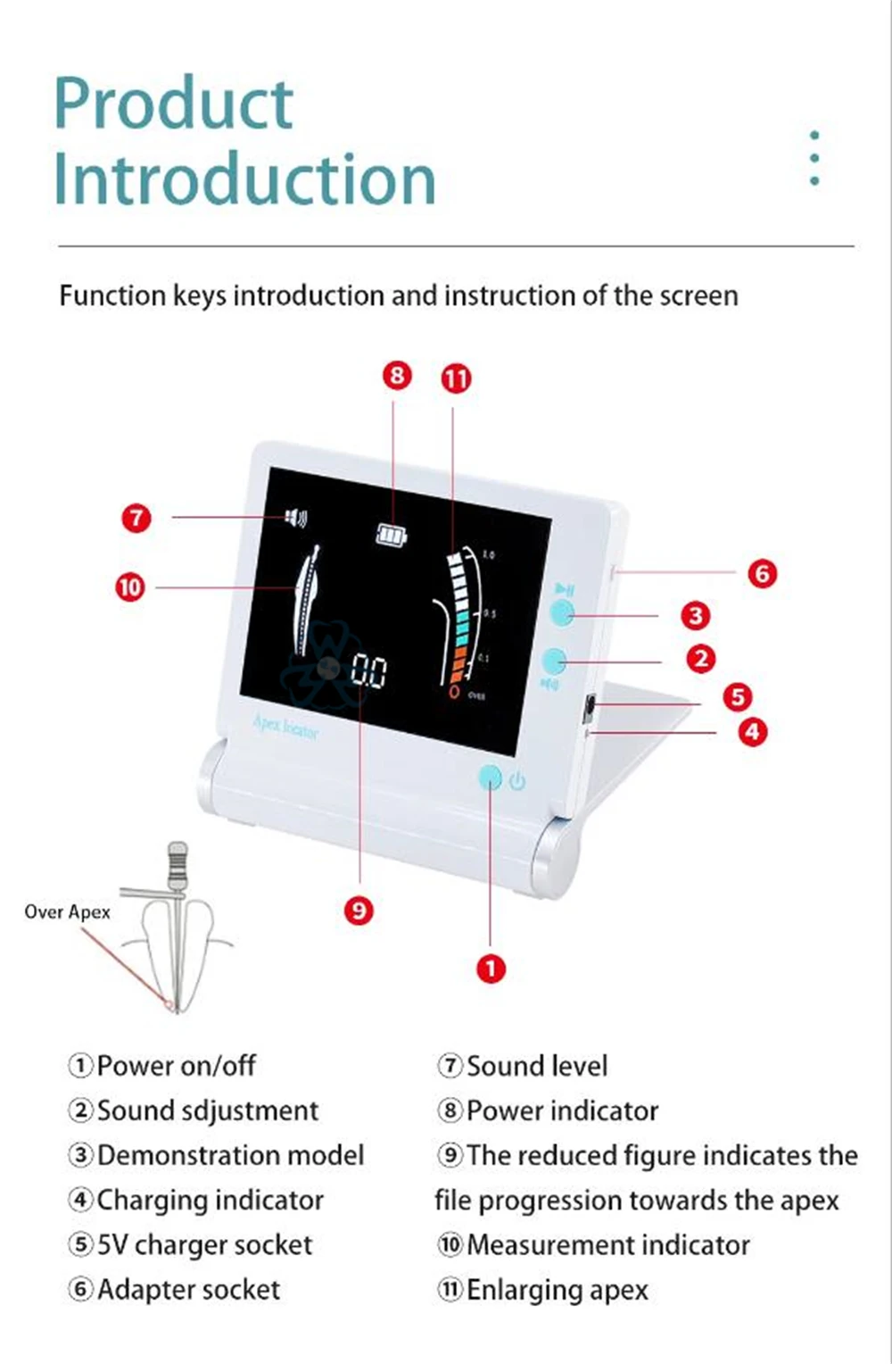 Dental Endodontic Apex Locator 4.5' LCD Portable Machine Micropex Mini Root Canal Measurement Oral Endo Surgical Equipment