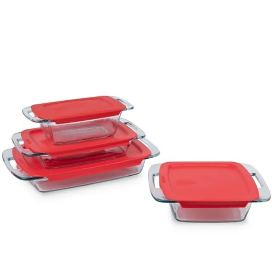 

Easy Grab 4-Pack Glass Baking Dish Set (1.5QT, 2QT, 3QT, 8"x8") with BPA-Free Lids, Rectangular Bakeware Set, Dishwasher, Microw