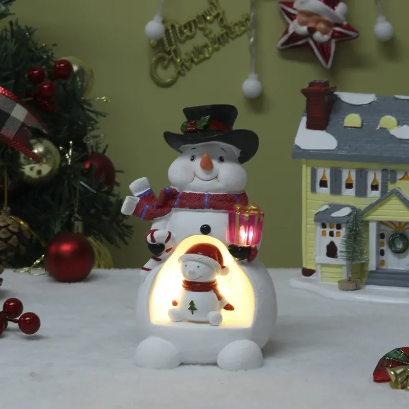 37Pcs/Lots Christmas Snowman Night Light Resin Ornament Festive Atmosphere Decoration Desktop Crafts Creative Christmas Gifts