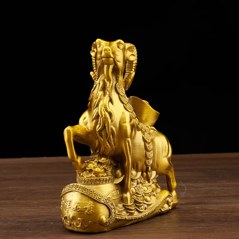 Copper Zodiac Ornament for Wealth and Prosperity Feng Shui Ingot Sheep Leader Craft Decoration
