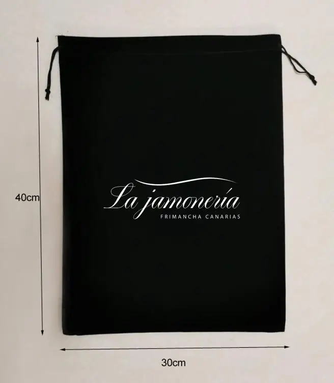 

100 Units 30x40cm + 100 Units 17x23cm Black Velvet Bags Screen Printed With White Logo In the Middle Customized Logo