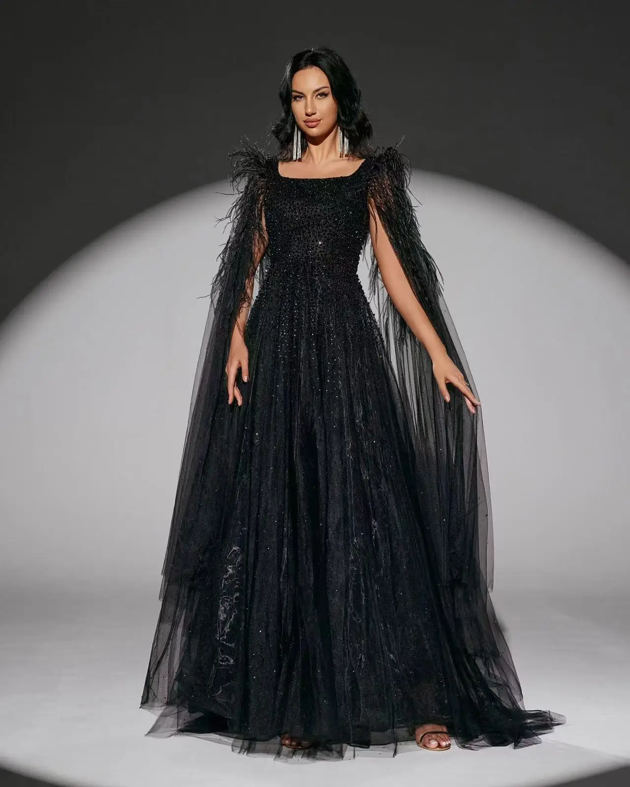 女の子のための長袖のパーソナライズされたイブニングドレス,豪華なホストドレス,シースドレス,シャリマー,張,黒,販売