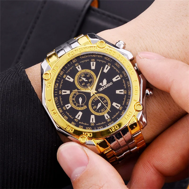 Relojes de lujo para hombre, relojes con fecha resistentes al agua, reloj de cuarzo de acero inoxidable dorado para hombre, reloj de moda para