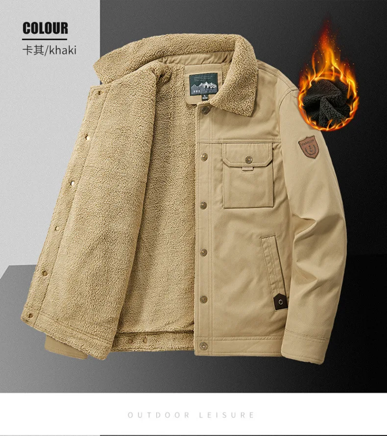 Winter Washed Sherpa Fleece Jacket Men's Thick Warm Casual Outerwear
