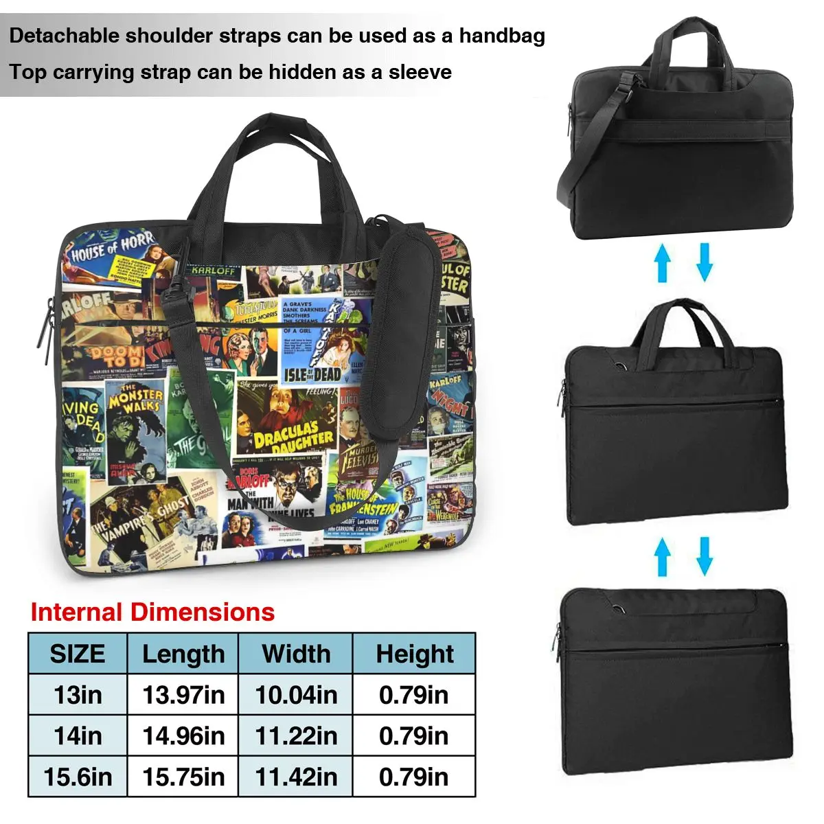 Vintage Horror Laptop Bag Protective Case Computer Bag 13 14 15.6 Inch Crossbody Notebook Pouch For Macbook Pro Air