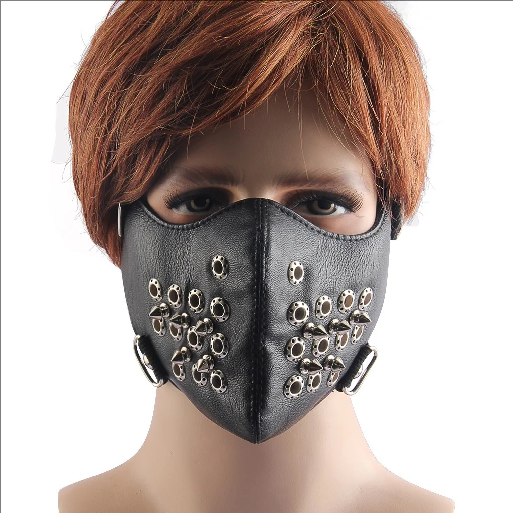 Spike Rivet Cone Face Mask Biker Motorcycle for Men Womens Punk Windproof Dustproof Leather Elastic Headband Accessories