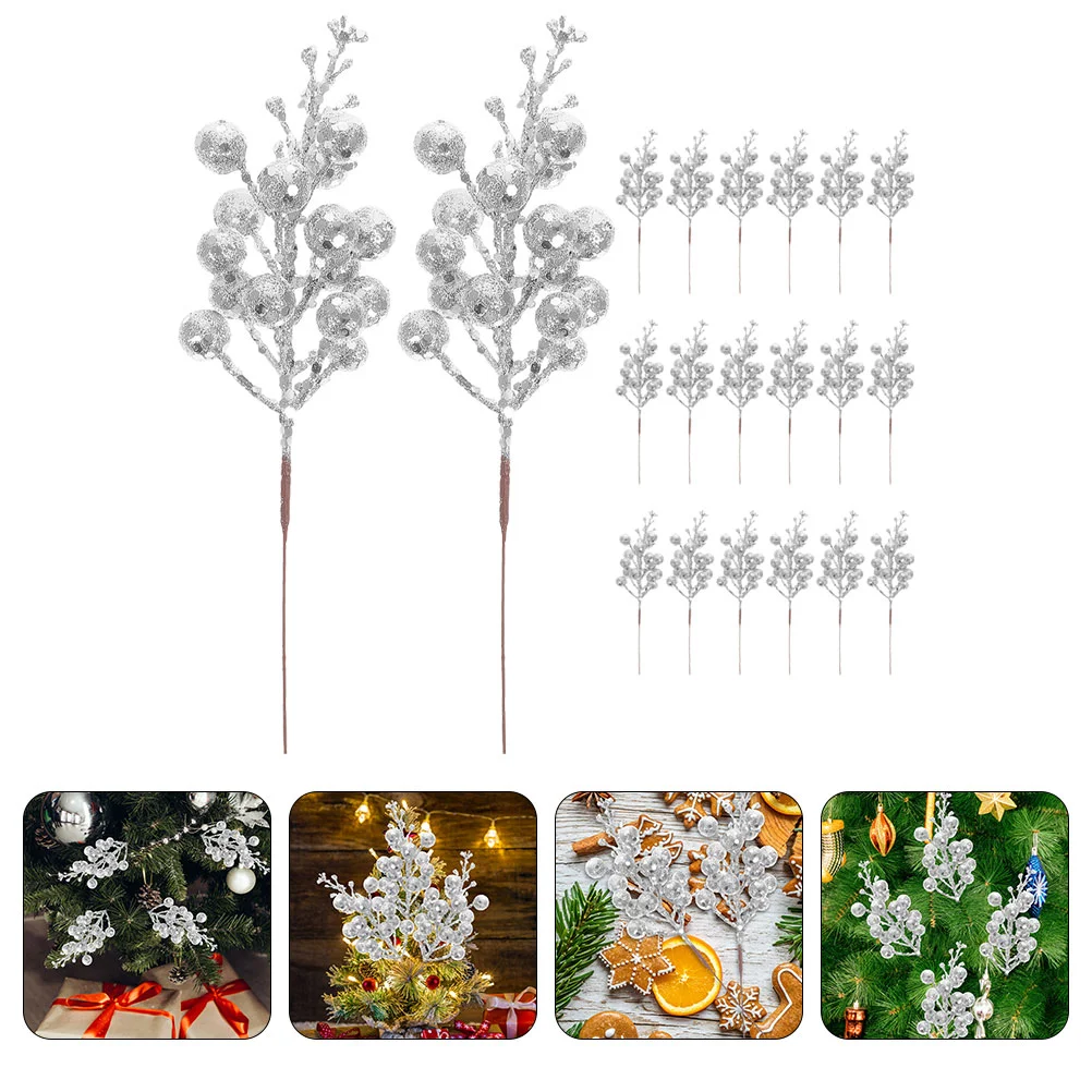 

20 Pcs Christmas Imitation Berries Fake Berry Stem Artificial Tree Plant Decorations Foam Xmas Stems Plants