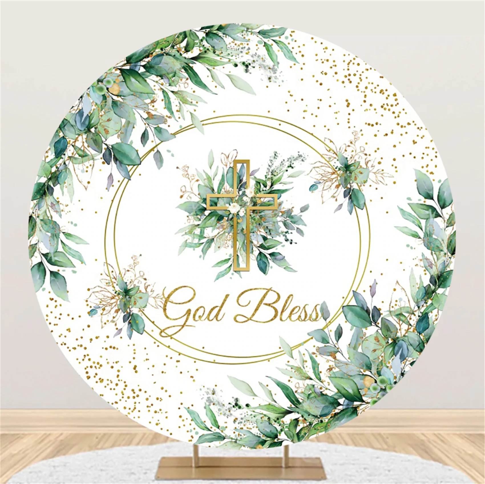 First Holy Communion Round Photography Background My Baptism Boy Girl Cross God Bless Grail Circle Backdrop Cover Photo Studio