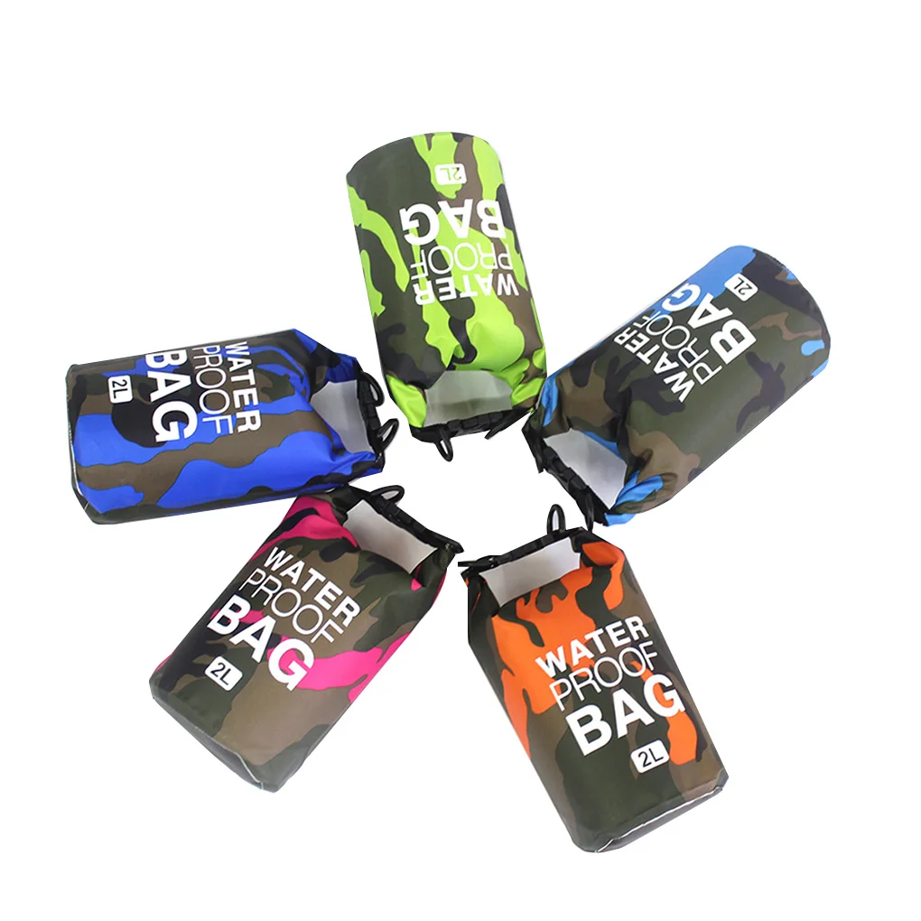 Bolsa de natación impermeable de 30l, saco seco de colores de camuflaje, almacenamiento para kayak, pesca, Rafting a la deriva, 2L, 5L, 10L, 15L, 20L