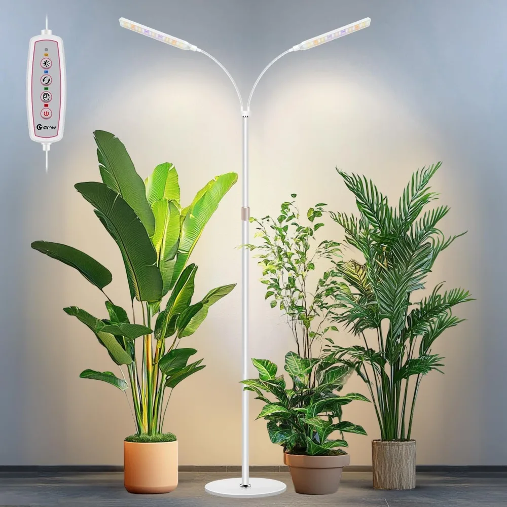 

Grow Lights for Indoor Plants with Stand 2 Head Full Spectrum Plant Grow Lamp with Timer 360 Flexible Gooseneck Height
