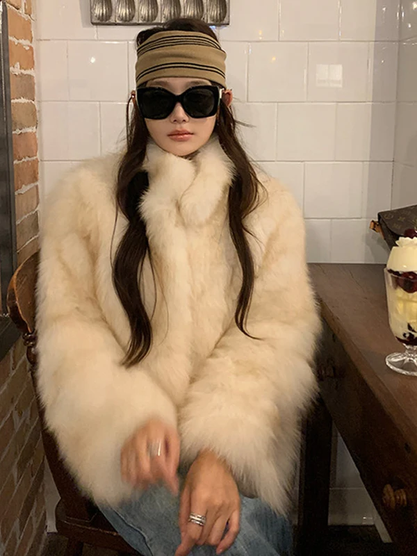 

Двухцветная модная женская куртка-пальто с воротником-стойкой, имитация меха, теплая, премиум-класса, зимняя верхняя одежда