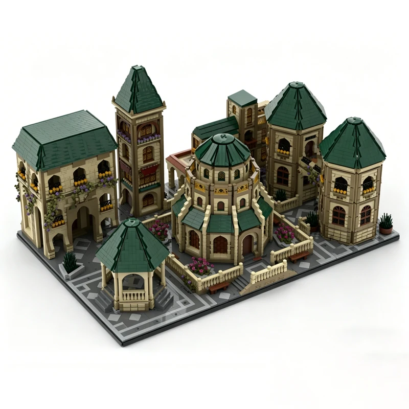 City Street View Mediterranean Style Building MOC Battle Scene Model Custom Puzzle Assembly Educational Customize Toy Xmas Gifts