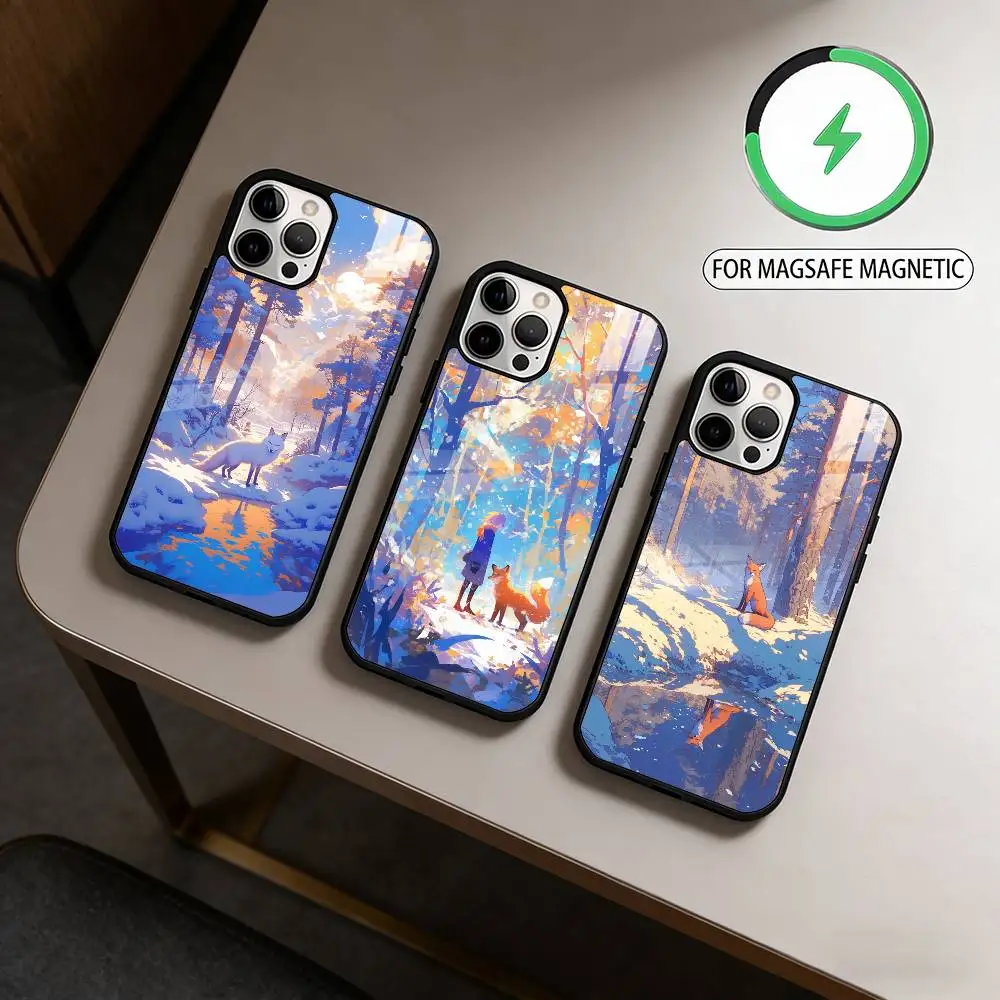

A-Animal C-Cute F-Fox Phone Case For iPhone17,16,15,14,13,12,11 Plus,Pro Max Magnetic For Magsafe Wireless Charging