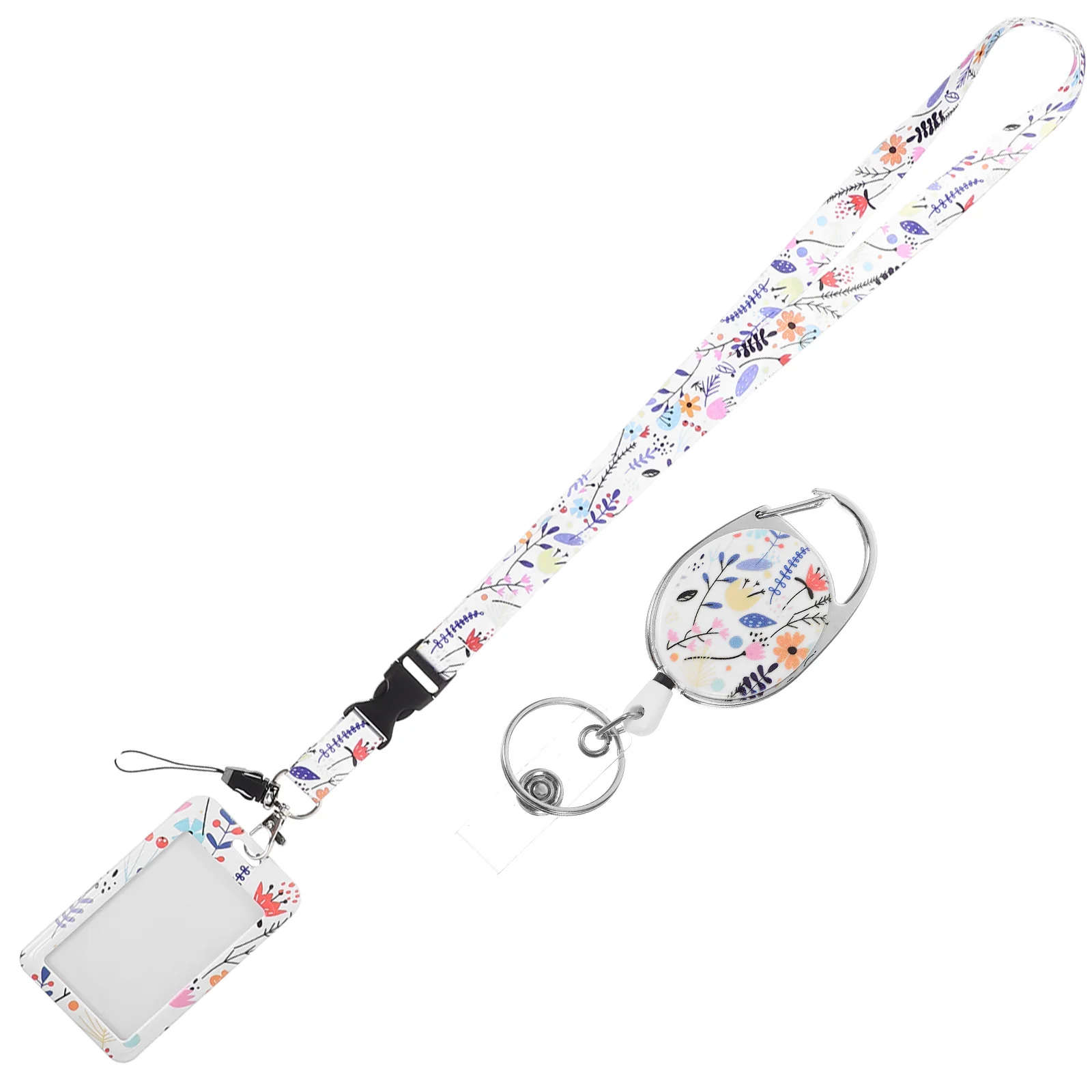 

1Set Floral Id Card Holder Detachable Lanyard Name Tag Holder School Office Card Sleeve School Cards Keeper Bus Cards Cover