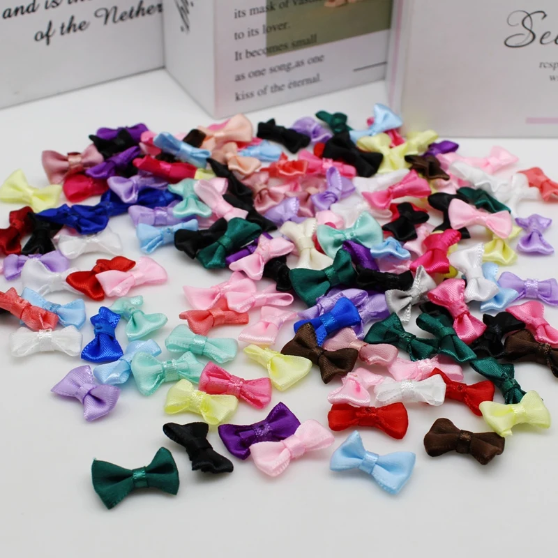 50/100pcs 10mm-20mm Mini Fabric Ribbon Bow Tie/Tiny Satin Bows craft Kid\'s cloth Wedding Party Sewing DIY Decorations