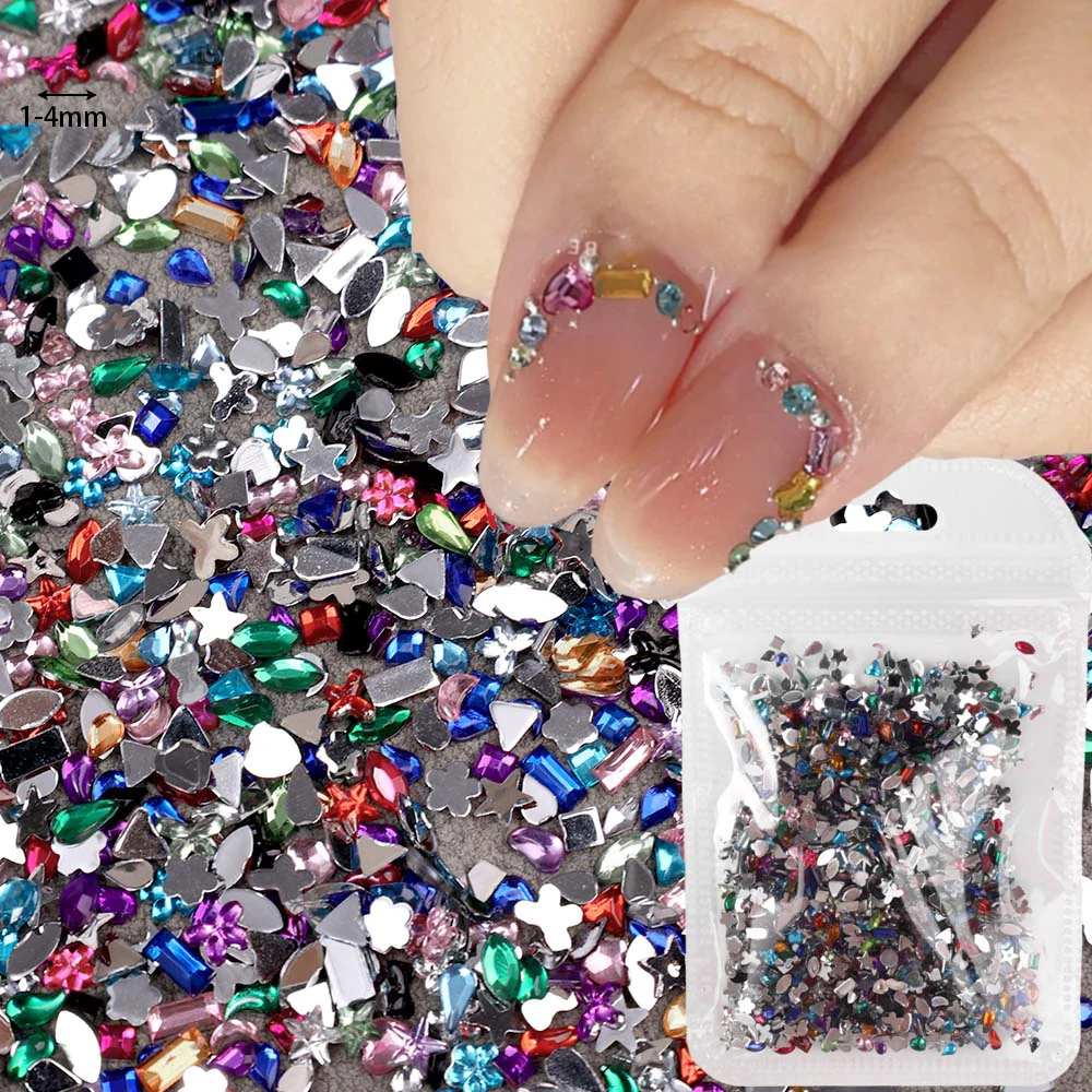 2000/1000pcs Crystal Nail Rhinestone AB Charms Luxury Nail Art Flatback Gems for 3D Nail Decoration Glitter Stone Manicure Decor