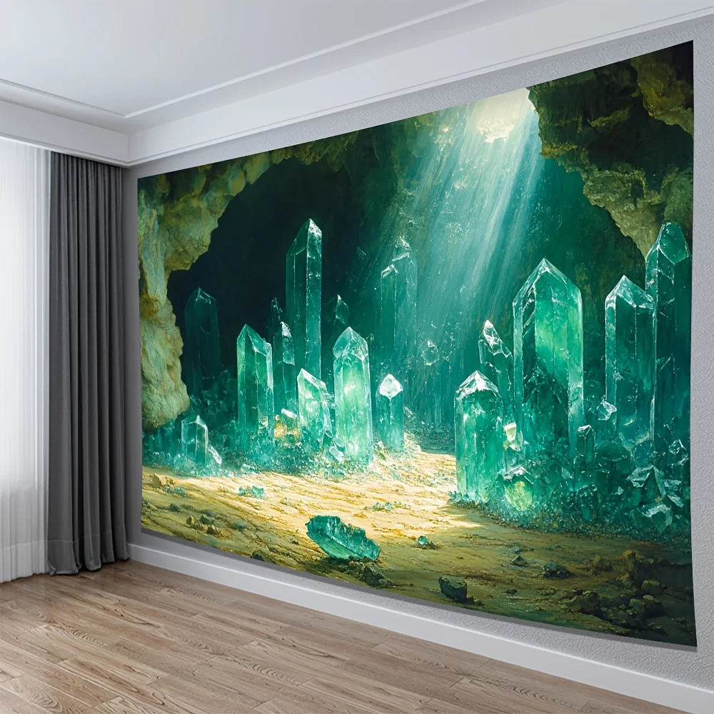 Luxury Crystal Cave Tapestry Wall Decor Blue Green Glow Fantasy Geode Tunnel Art Hanging Large 150x300cm Wall Poster