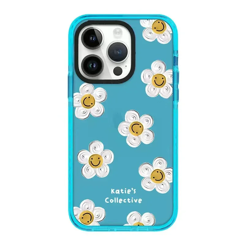 

2.0 Acrylic Upgrade Border Daisy Face Phone Case Cover for iPhone 11 12 13 14 15 Pro Max Case for iPhone 15 ProMax