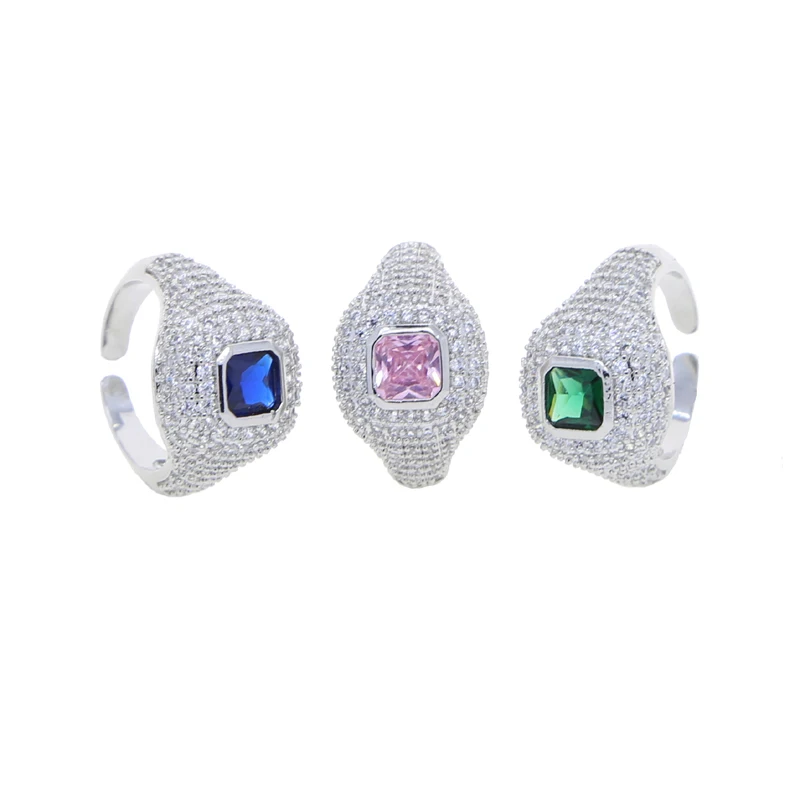 Micro Pave 5A CZ Iced Out Bling Geometric Pinky Ring for rings for Special Women