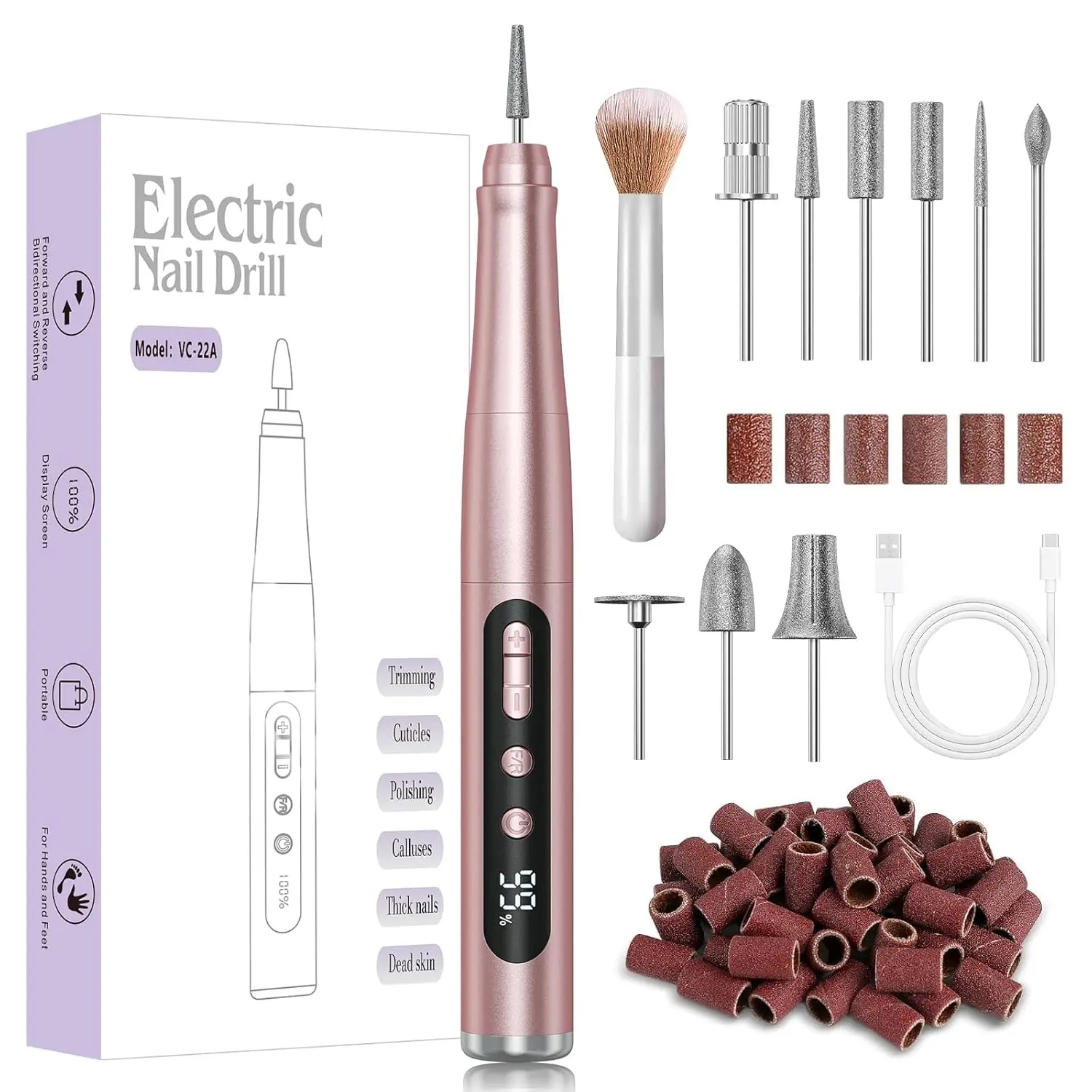 

Беспроводная электрическая дрель для ногтей 35000 об/мин, портативная электрическая пилка для маникюра и педикюра с ЖК-дисплеем