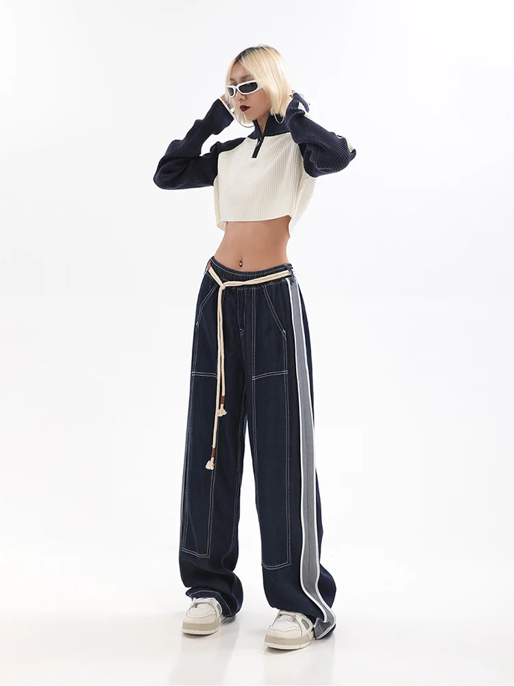 Womens Jeans High Waist Fashion Straight Baggy Denim Pants Streetwear American Style  Wide Leg Denim Trouser Spring 2024