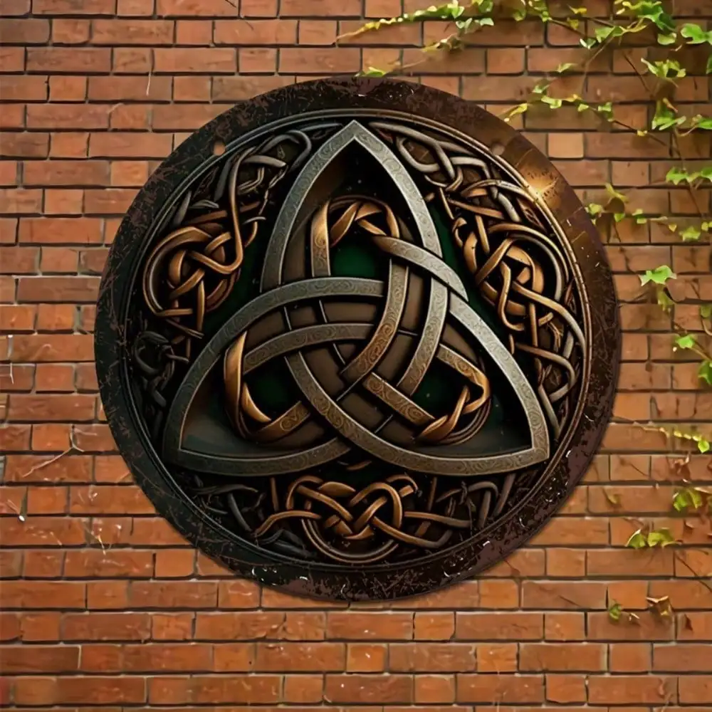 1pc Antique Celtic Triquetra Metal Wall Plaque 8x8 Inches - Round Home Symbol, Gothic/Irish Themed Indoor Decor