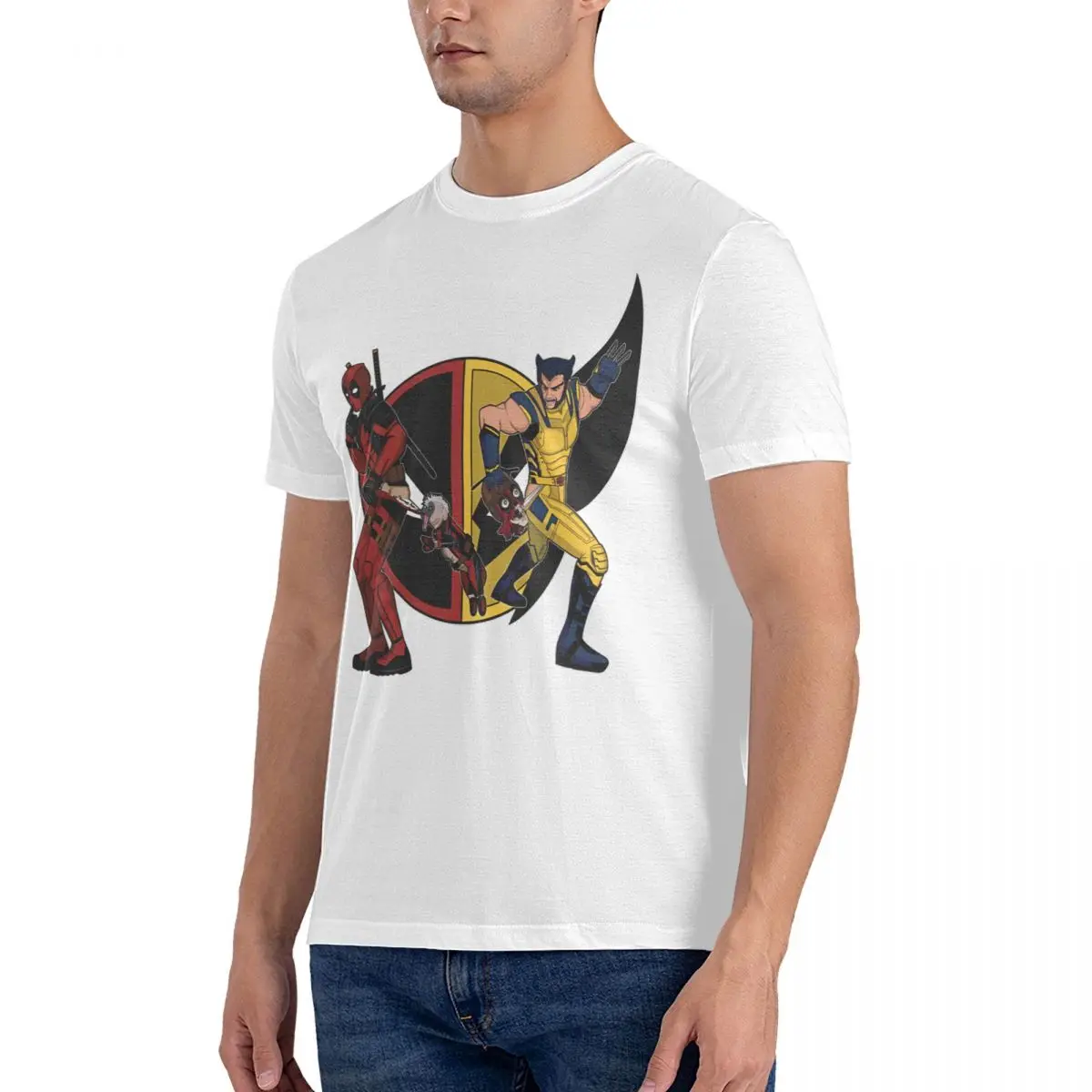 Men's Ketchup Mustard Logo T Shirts Marvel X-man Deadpool & Wolverine Pure Cotton Clothing Vintage Short Sleeve Crew Neck T