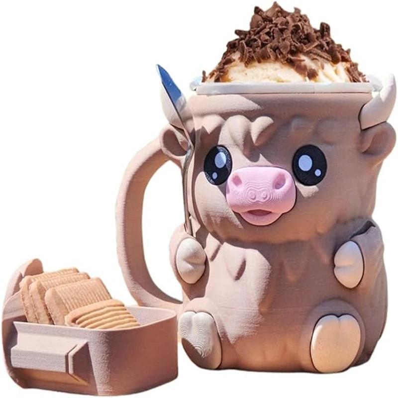 

Ice Cream Pint Holder with Spoon & Handle Reusable Cow Popsicle Containers Sleeves Highland Cow Gifts Summer Ice Cream Mugs