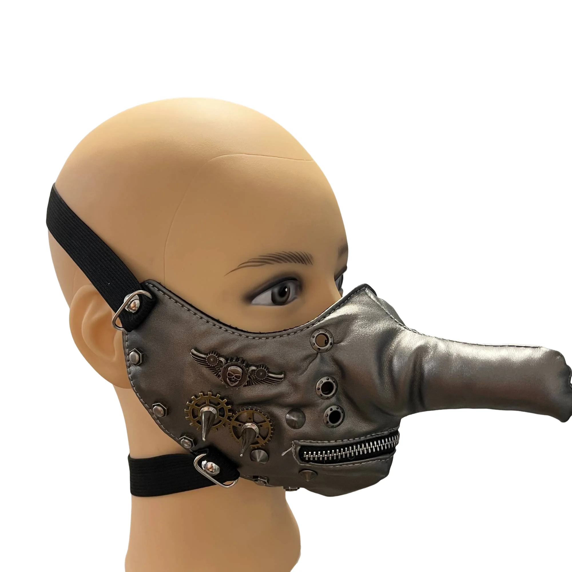 Masque en PU à long nez de style steampunk pour hommes et femmes, accessoires de cosplay, masque de moto, habillage de fête d'Halloween