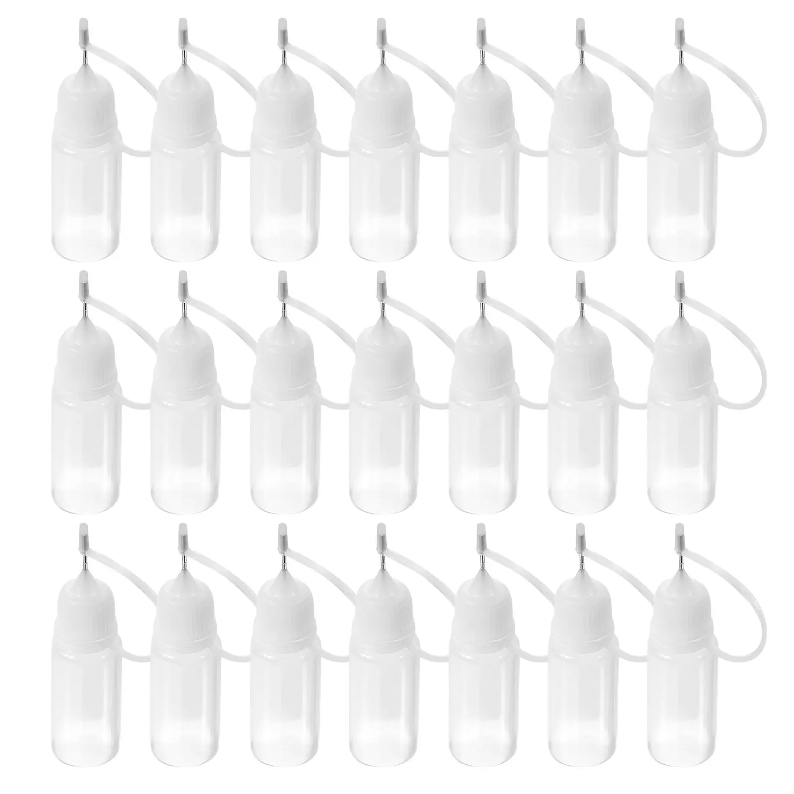 

25 шт. герметичных бутылочек-дозаторов по 10 мл с прозрачным тонким носиком-иглой для густых жидкостей, краски, рукоделия, лабораторий