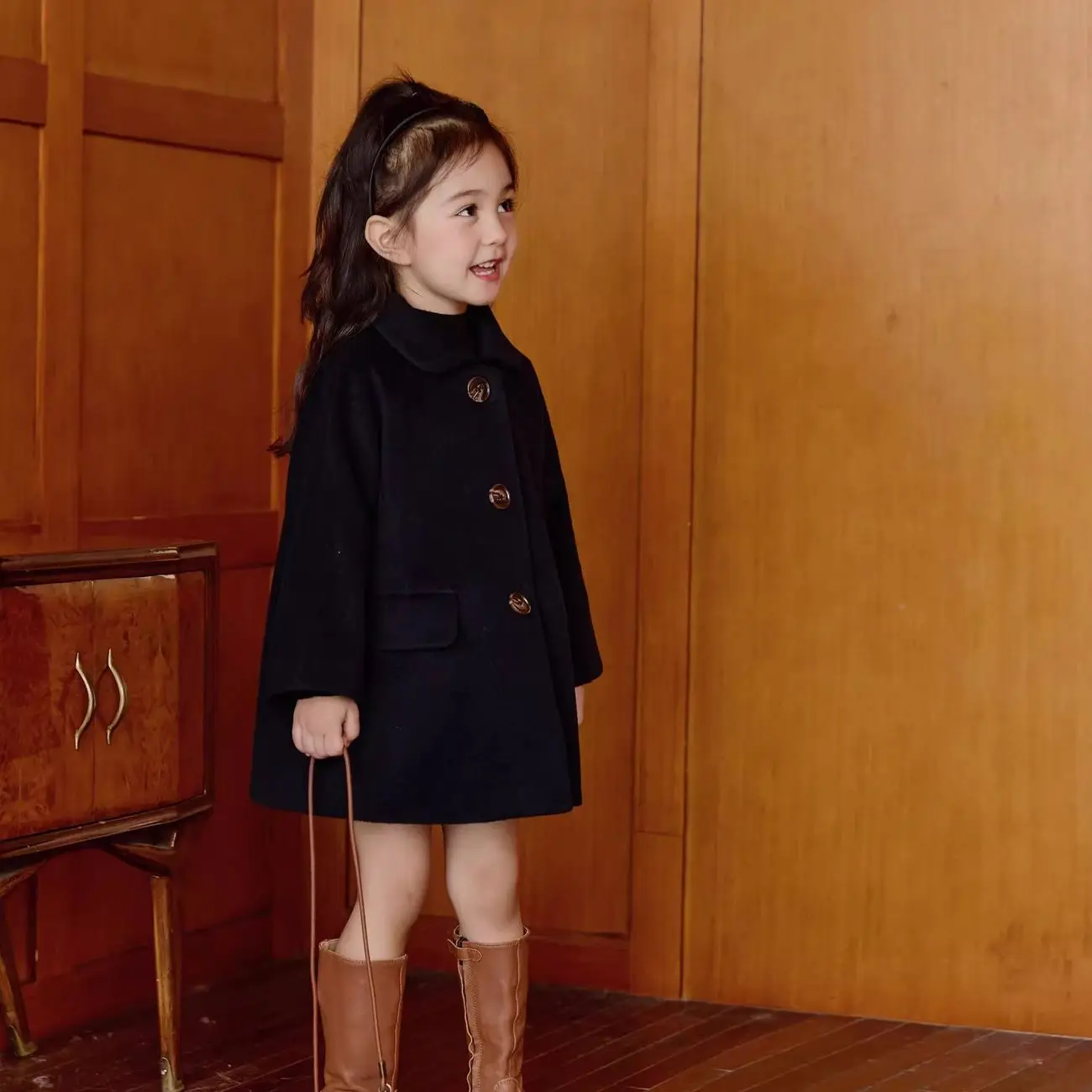 

90-150cm Girls' Woolen Coat Autumn/Winter New Children's Cotton Thick Fashionable Jacket Overcoat