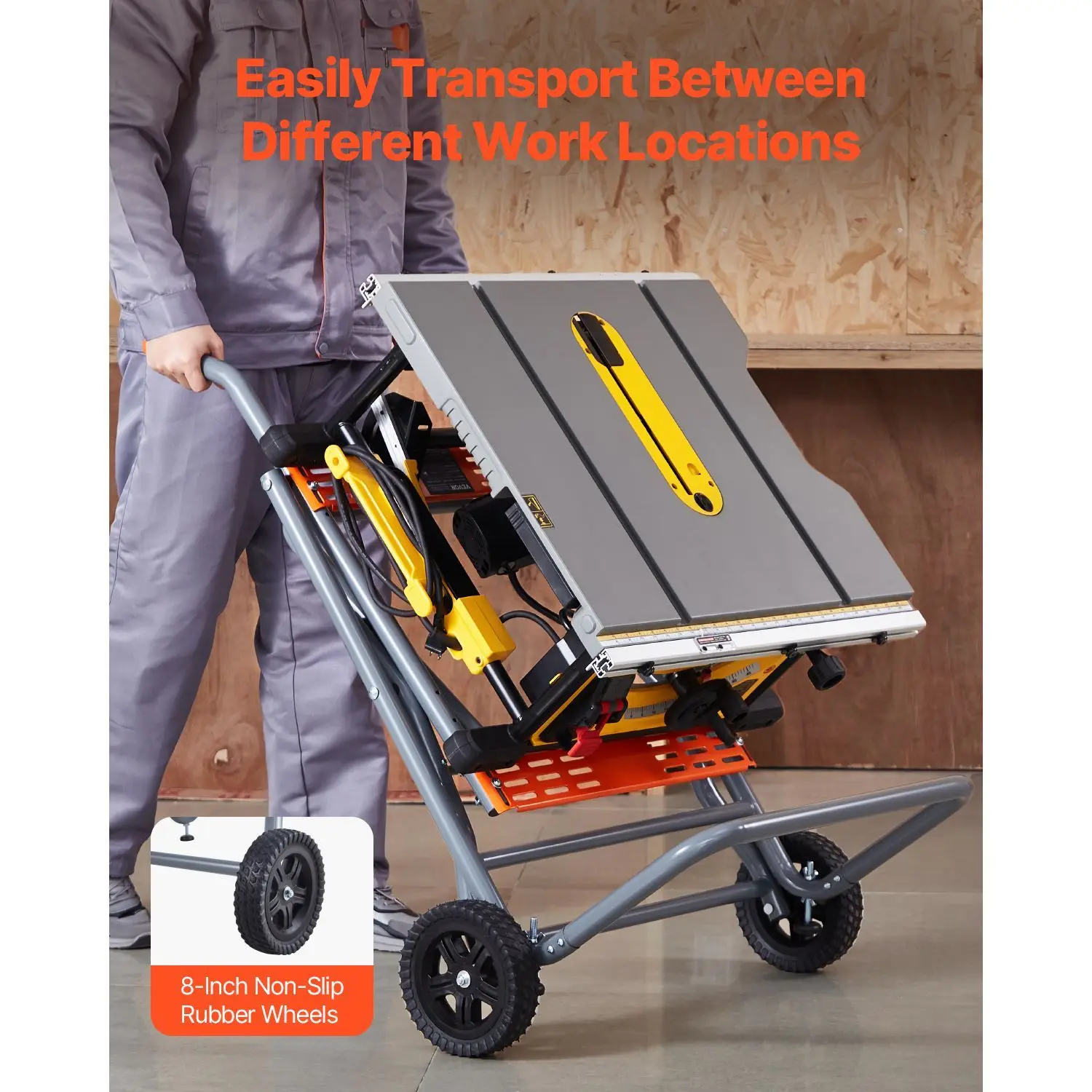 Portable Table Saw Stand, 350 lbs Load Capacity, Rolling Foldable with 8 Inches Rubber Wheels, Heavy Duty Construction, Easy