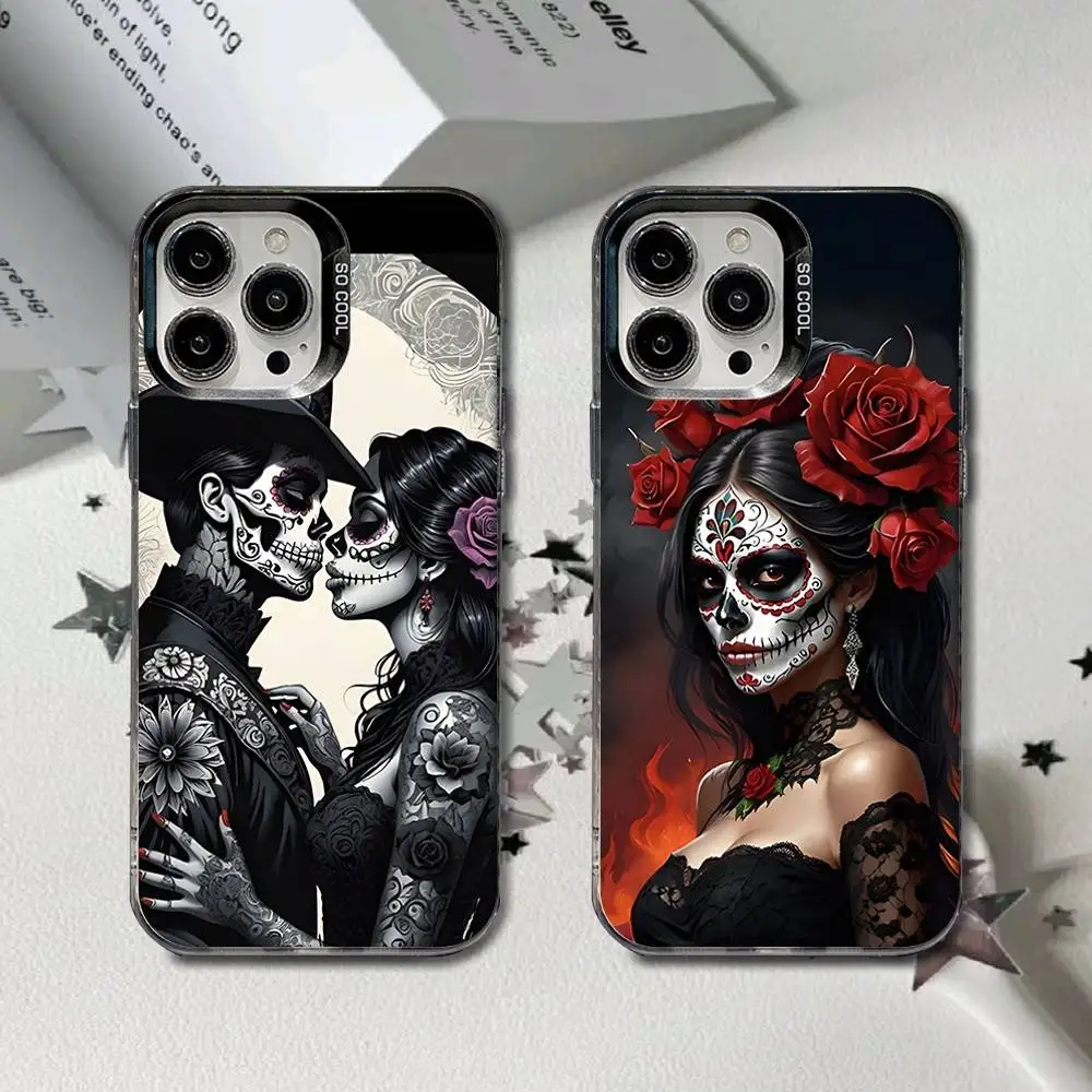 

Mexican Catrina Skull Girl Phone Case For iPhone 16,15,14,13,12,11,8,7,Pro,Max,Plus,Mini,XS,SE Anti Fall Black Matte Hard